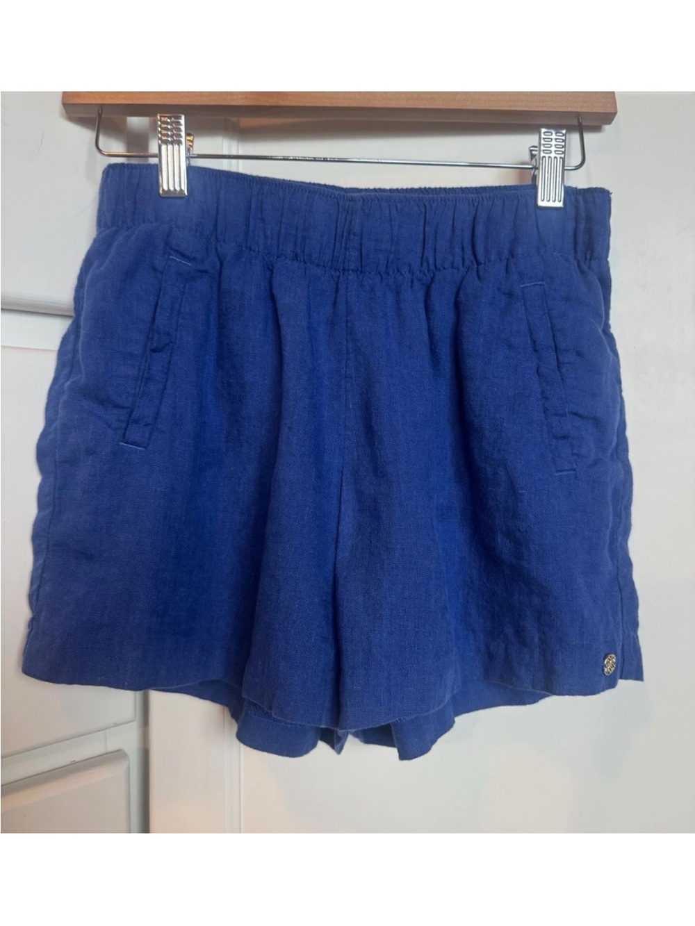Lilly Pulitzer Women’s Linen Pull-On Shorts Blue Size S Elastic Waist Pockets